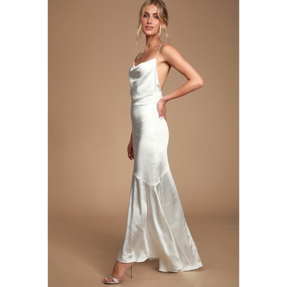 cowl neck dress white